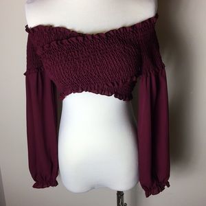 Burgundy Smocked Crop Top